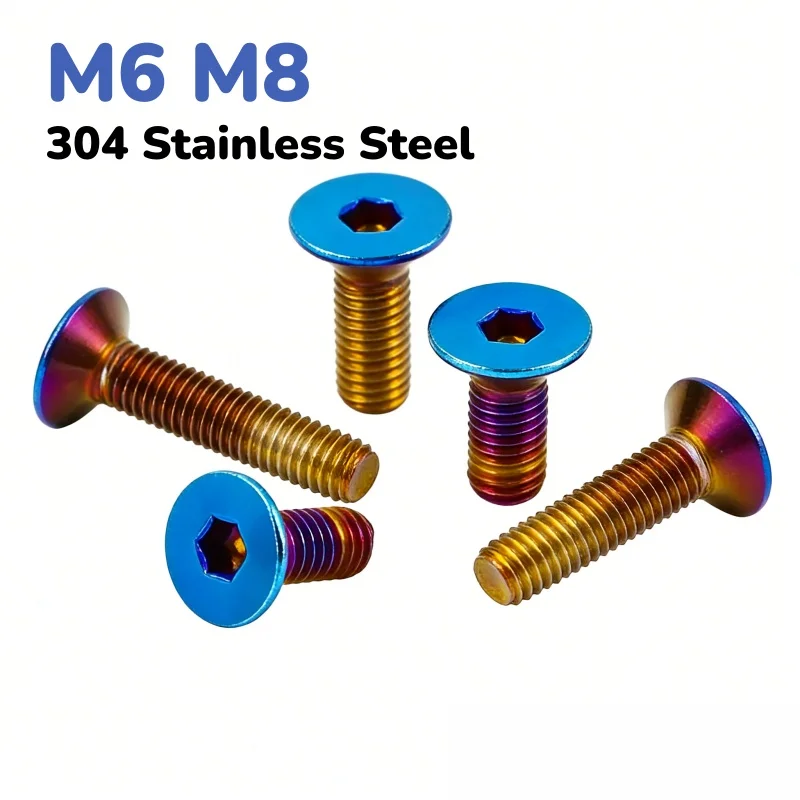 M4 ~ M8 304 Stainless Steel Titanium Plated Blue Flat Hex Socket Countersunk Head Screw Motorcycle Modification Length: 6~40mm