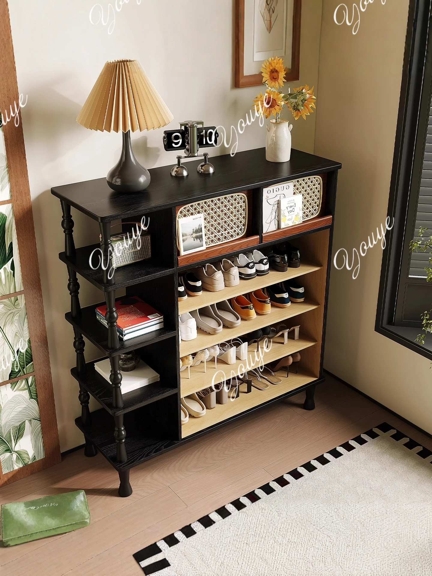 ตู้ไม้เนื้อแข็งสไตล์ย้อนยุคแบบฝรั่งเศสยุคกลาง, วางติดผนังในห้องนั่งเล่น, ตู้เก็บของ, ที่เก็บของสไตล์ยุคกลาง, ห้องนอน, ปลายเตียง