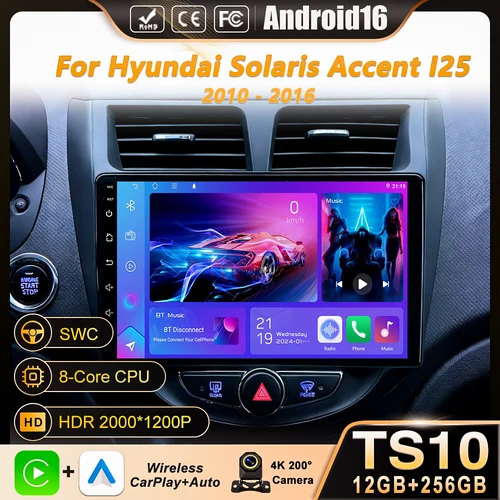 Imagen 1 del producto Android 16 Radio del coche para Hyundai Solaris Accent I25 2010 2011 2012 2013 2014 2015 2016 navegación GPS QLED BT unidad principal WIFI 4G