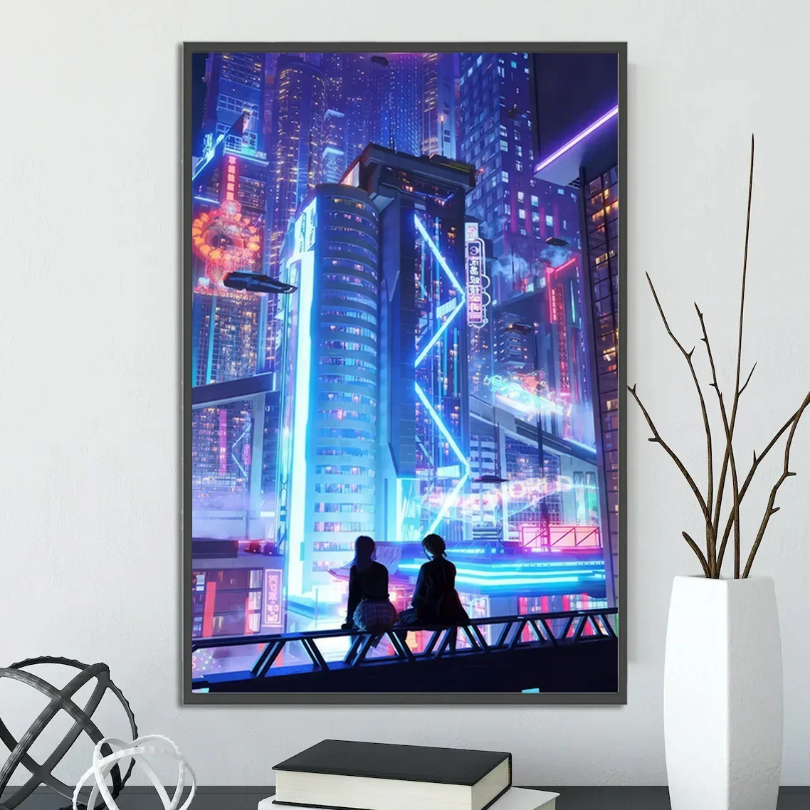 Self-adhesive Cyberpunk City Poster Home Decoration Painting Pictures Wall Art Cartoons Computer Room Wallpaper Kid Decor Gift