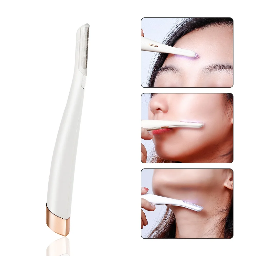 

LED Light Facial Epilator With 6PCS Replacement Blade Eyebrow Trimmer Face Hair Removal Razor Shaving Knife Eyebrow Shaver