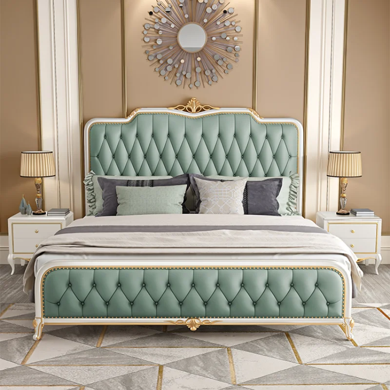 

High End Double Bed Frame Designer Glamorous Wood Headboard Twin Bed Frame Modern European Cama Box Casal Home Furnitures