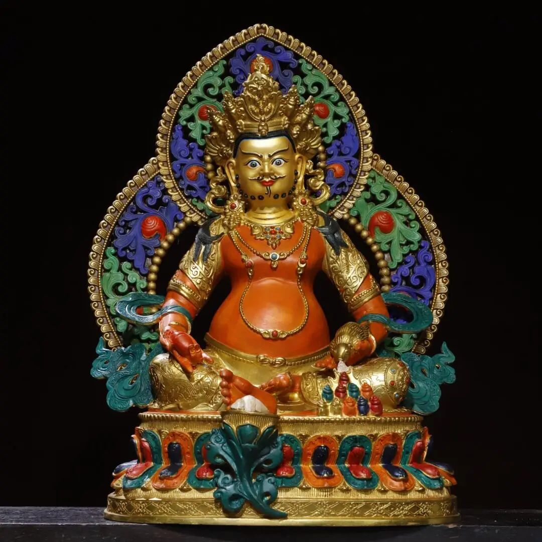 Yellow Jambhala Wealth God Statue Pure Copper Hand-Painted Tibetan Tantric Home Altar Decor Craft