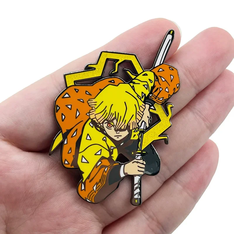 Demon of Slayer Glitter Enamel Pin Adventure Fighting Anime Character Thunder Flash Skill Badge Jewelry Gifts for Comic Fan