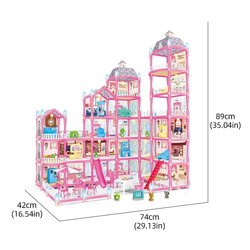 DIY บ้านตุ๊กตาวิลล่าปราสาทเจ้าหญิง Play House Assembly ตุ๊กตาบล็อกอาคาร Miniature เฟอร์นิเจอร์ของเล่นเด็กของขวัญวันเกิด