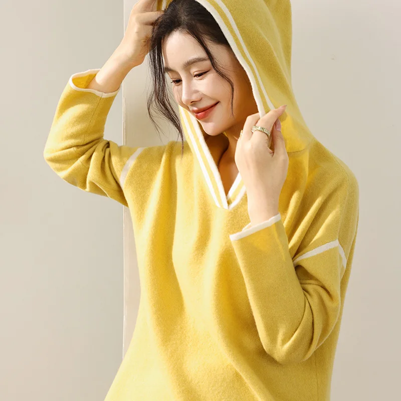2026Autumn/Winter 2-piece Women's100%Wool Knitted Fashion Hoodie Sweater High Waist Wide Leg Pants New Multiple Choice Available