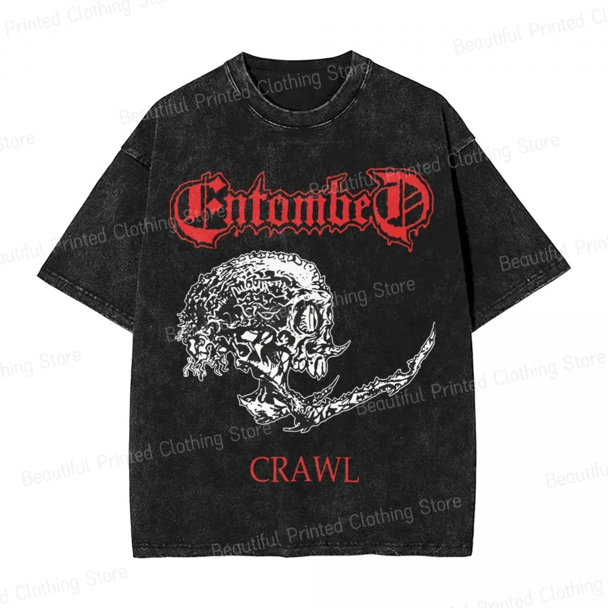 ENTOMBED CRAWL DEATH NIHILIST UNLEASHED ASPHYX DISMEMBER Mens T-Shirt Washed Printing T-Shirts Loose Crewneck Tee Cotton Tees