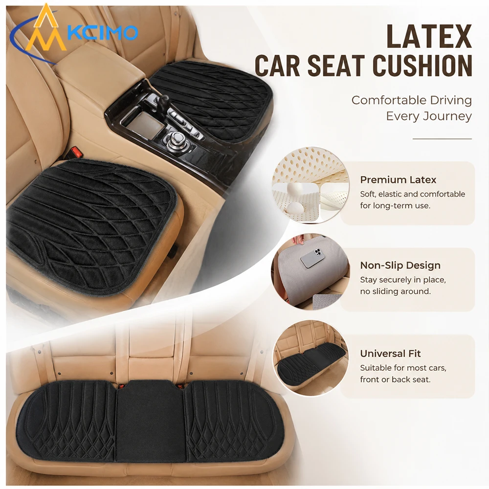 3Pcs Natural Rubber Car Seat Pads Full Set Anti‑Slip Breathable Vehicle Seat Cushions Front & Rear Protection Mats