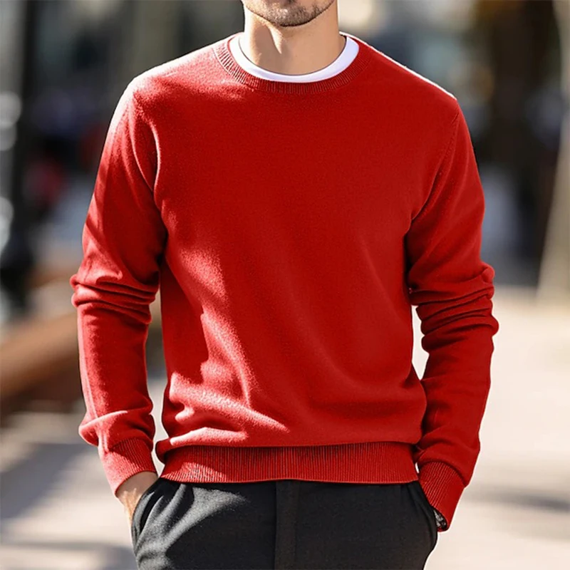 2025 Spring Autumn Casual Mens Sweaters Fashion Crew Neck Long Sleeve Knit Jumper Tops Men Leisure Solid Color Knitted Pullovers