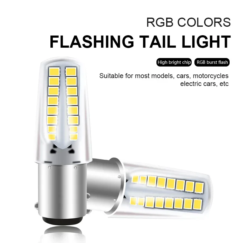 1PC RGB Strobe Bulb Led Motorcycle Tail Light Brake Light Flashing 360-degree Illumination Colorful Parking Lamp White Red Blue