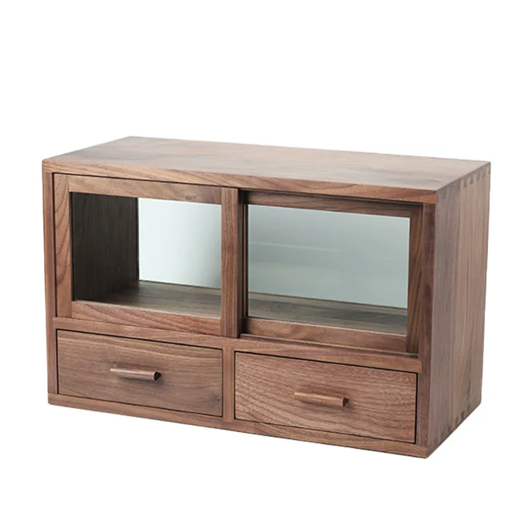 

Solid wood desktop, storage box, glass display rack, tea set and cup storage cabinet.