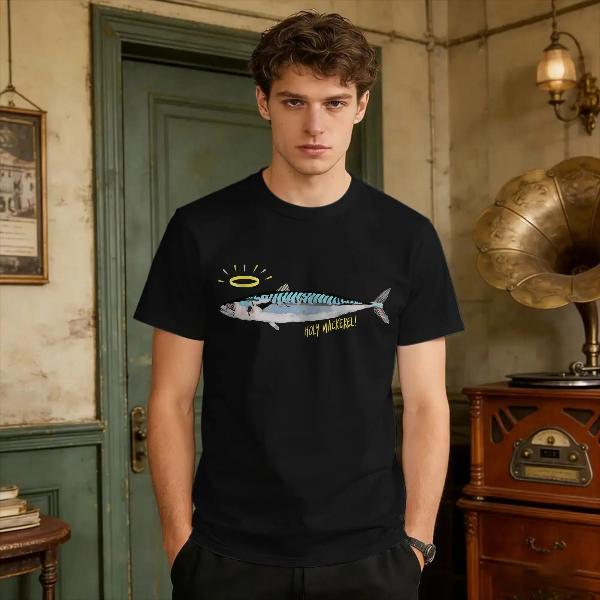 Holy Mackerel! Small Text Wclear T-Shirt Atlantic Mackerel T Shirts Short-Sleeved Vintage Tshirt Summer Cotton Plus Size Top Tee
