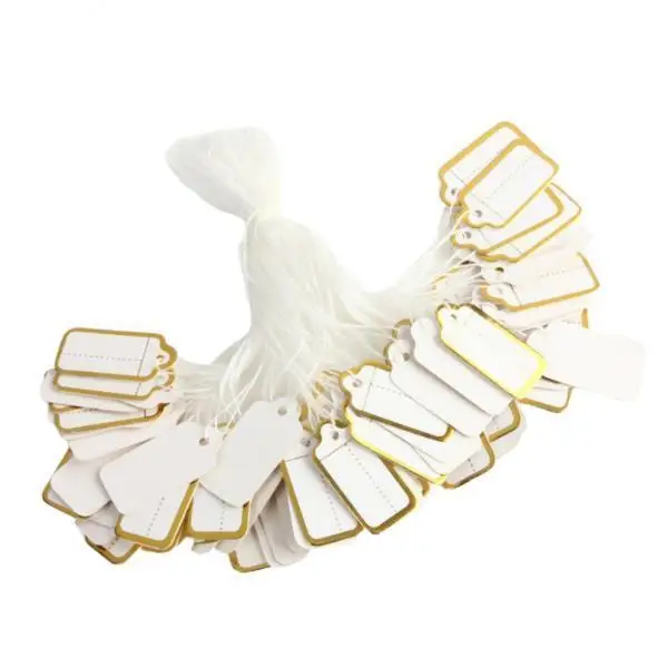 2x 100 Pieces Jewelry Labels Price Tags Tie Strung on White