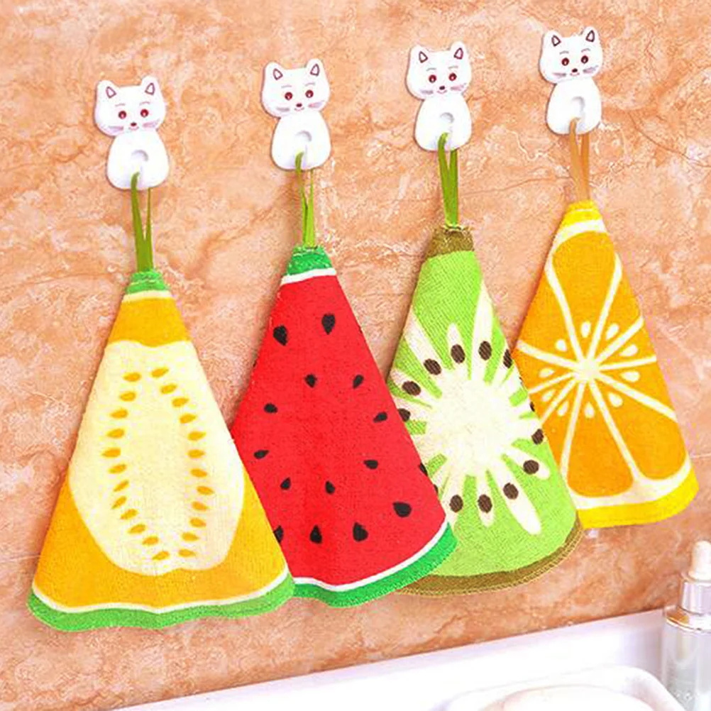 

2pcs Fruit Pattern Hand Towels Quick Drying Dish Wash Cloths With Hanging Loop For Kitchen Bathroom Toilet Cleaning Orange