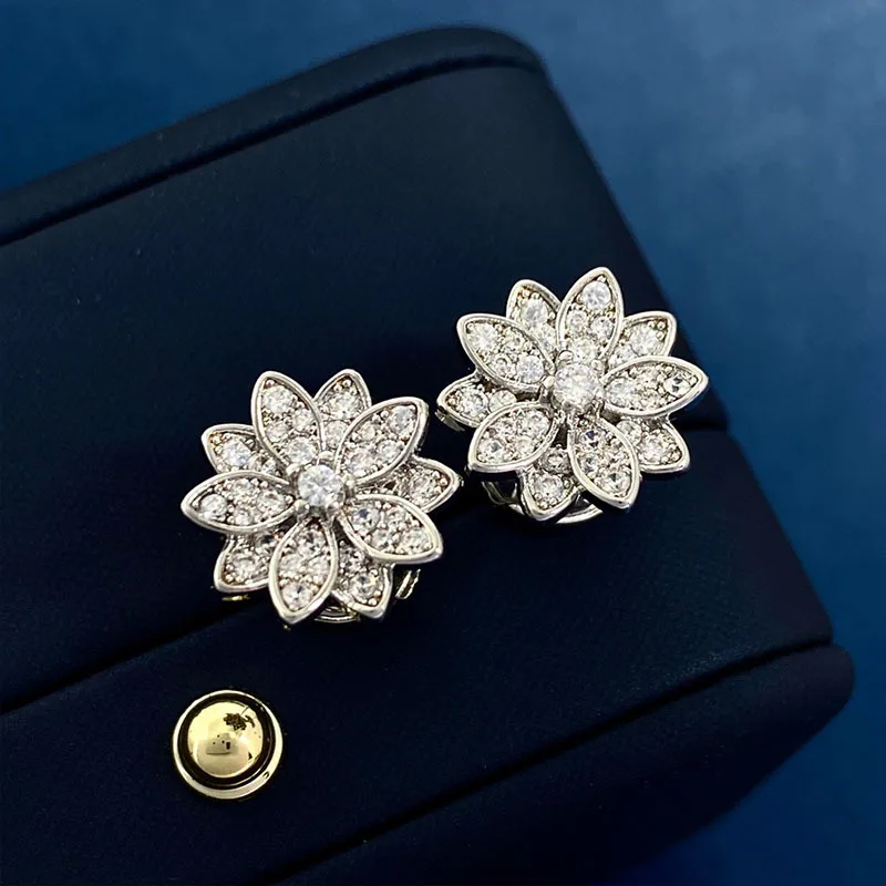 925 Sterling Silver Plating Does Not Fade Chinoiserie Lotus Full of Diamond Pendant Necklace for Women Fine Brand Jewelry Gifts