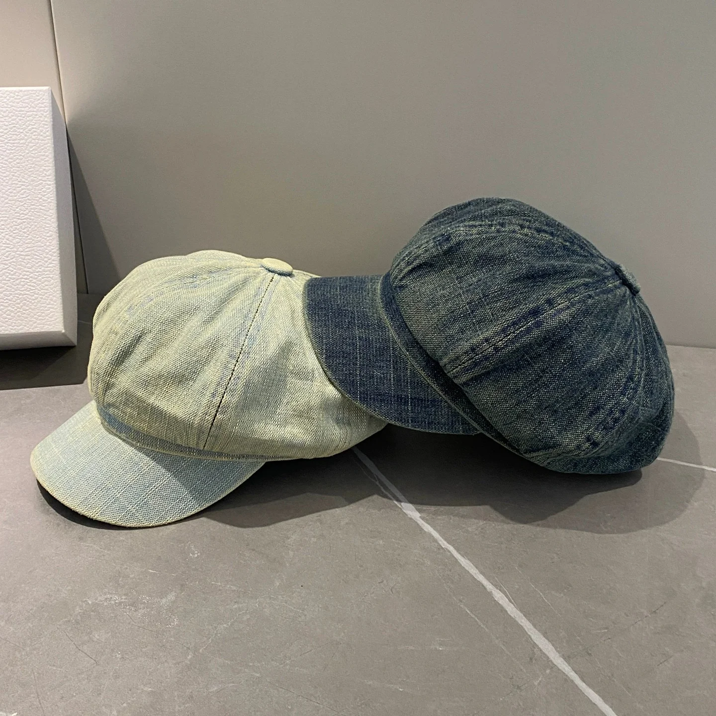 Women's Octagonal Cap: New Fall Style, Vintage Distressed Washed Denim Baseball Cap, Versatile Newsboy/Artist Cap