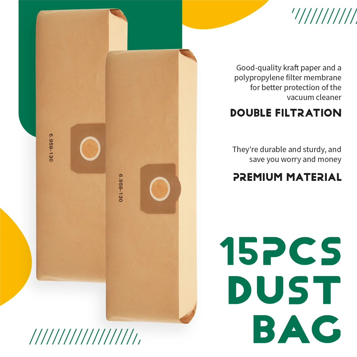 popular 15 Pcs Vacuum Cleaner Bag for Karcher 6.959-130.0 Filter Bags for A2201 WD3 Paper Bag Wet & Dry Vacuum Cleaner Parts