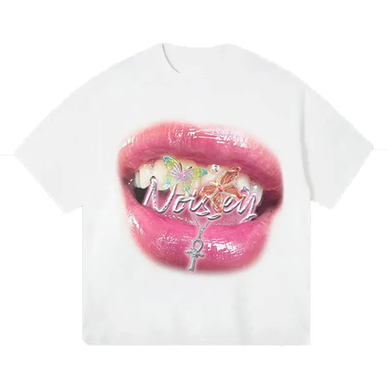 Trendy Big Lips Jewelry Rich Hip Hop Street Harajuku Style Casual T-Shirt Men's and Women's Luxury Brand Top 2026 New Logo