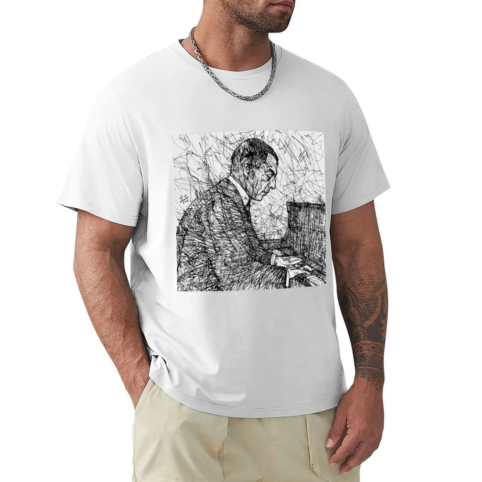 

SERGEI RACHMANINOFF ink portrait .1 T-Shirt blanks oversizeds sweat anime black t shirts for men