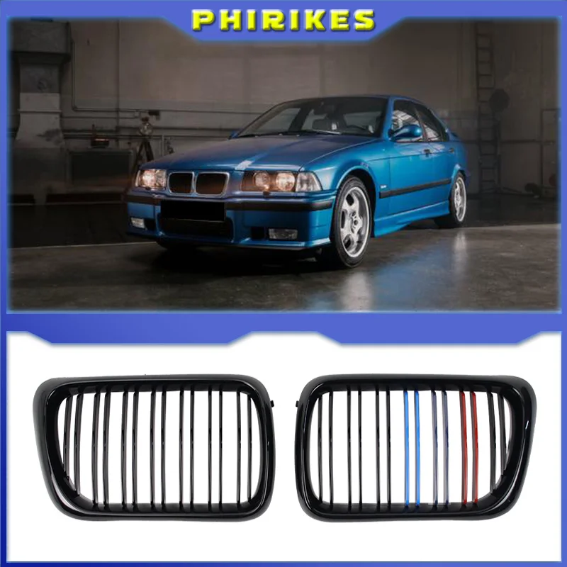 

Glossy black dual-line radiator front bumper grille Mercedes-style racing grille compatible with For BMW E36 1992-1999