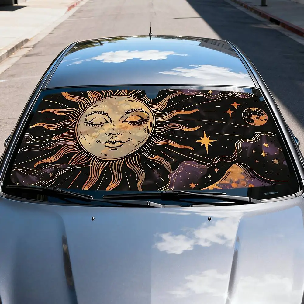 Witch Sun Moon Car SunShade Windshield Car Windscreen Cover Sun Shade Auto Visor Car Accessories