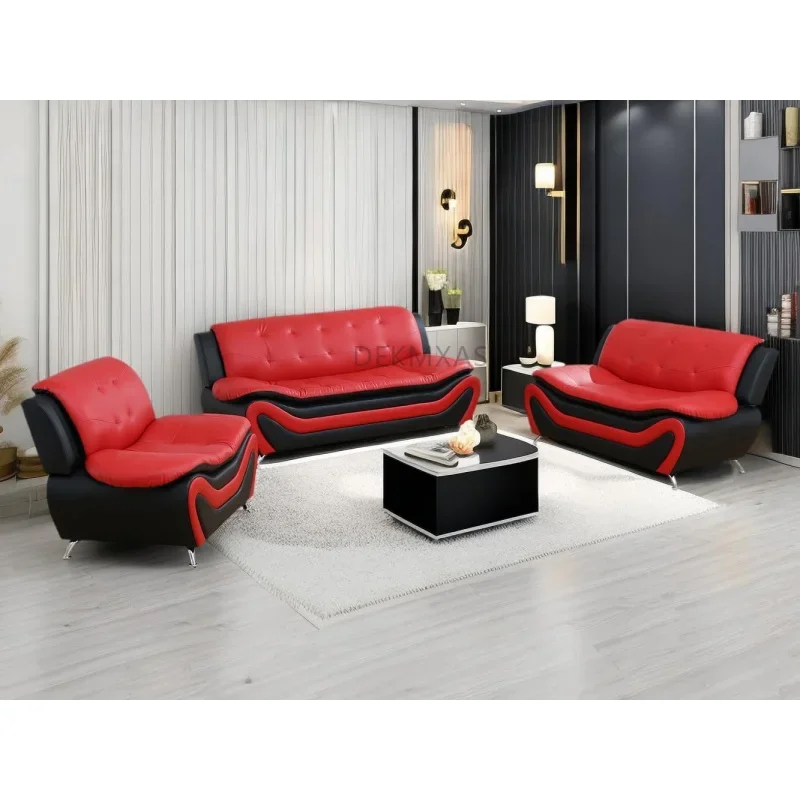 Leher Couches,Living Room Couch Set,Sofa for Bedroom,Apartment,Living Room Furniture Sets (a-Leather Black & Red