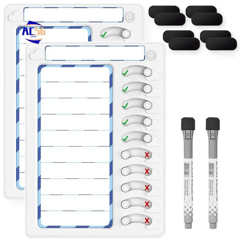 AC56-Chore Chart For Kids Dry Erase Chore Board For Kids To Do List Checklist Task Board For Fridge With 10 Sliders ,2 Pack