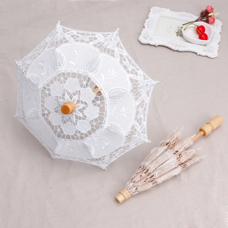 New Mini Wedding Umbrella Cotton Parasol Lace Umbrella Handmade Embroidery Newbaby