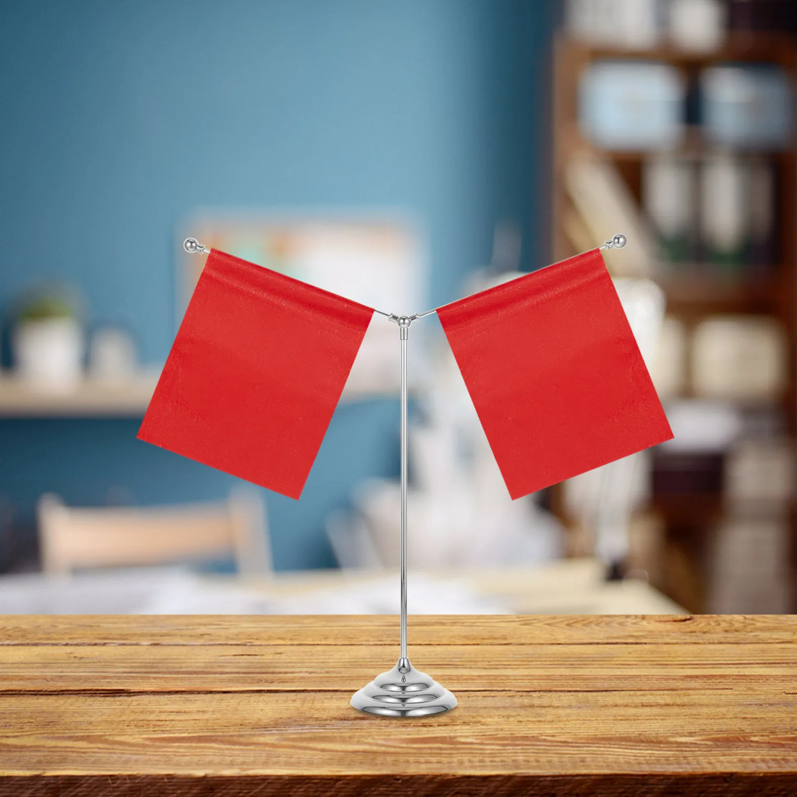Metal Table Flag Holder Featuring Large Round Base and Y-Shaped Bracket for Superior Stability Indoor Office Desk Flag Display