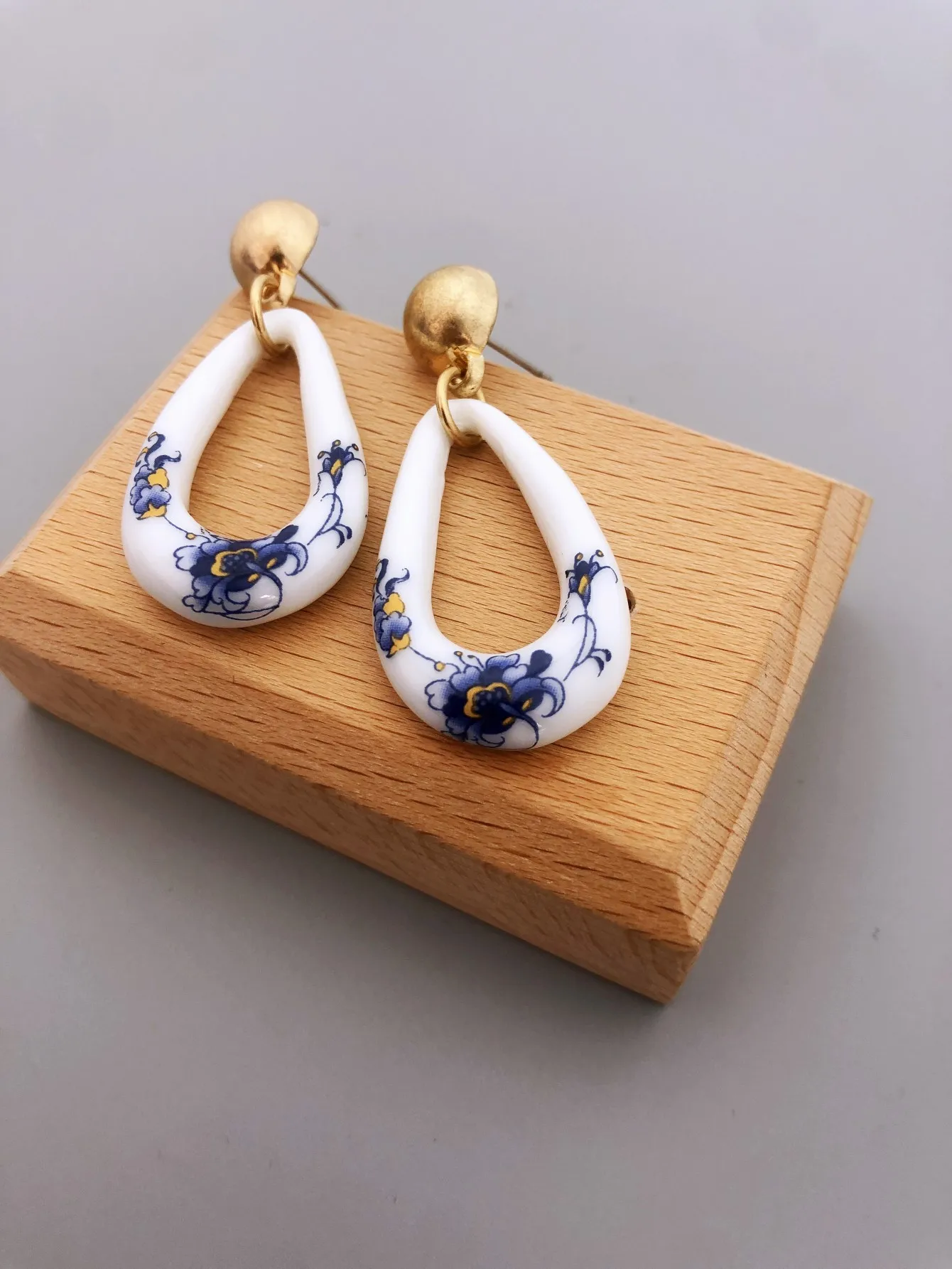 Handmade Zinc Alloy Ceramic Earrings with Chinese Ethnic Elements earrings for women