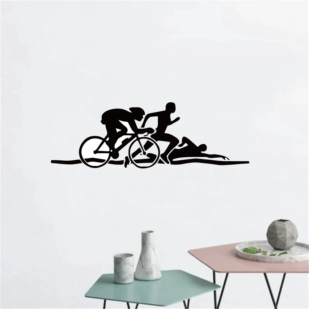 1 pc cool Triathlon Athletes Bike Swim Run Sports Wall Stickers Decorative Sticker Home Decor For Room Living Room Home Decor