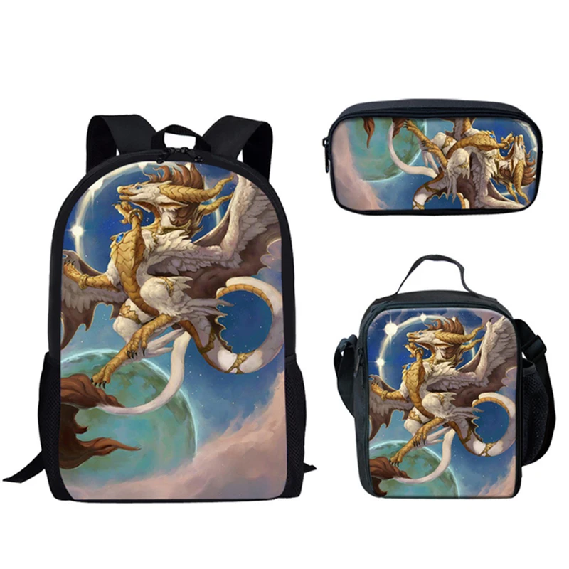 Funny Dragon Chinese Dragon Pattern 3pcs/Set Backpack 3D Print School Student Bookbag Anime Laptop Daypack Lunch Bag Pencil Case