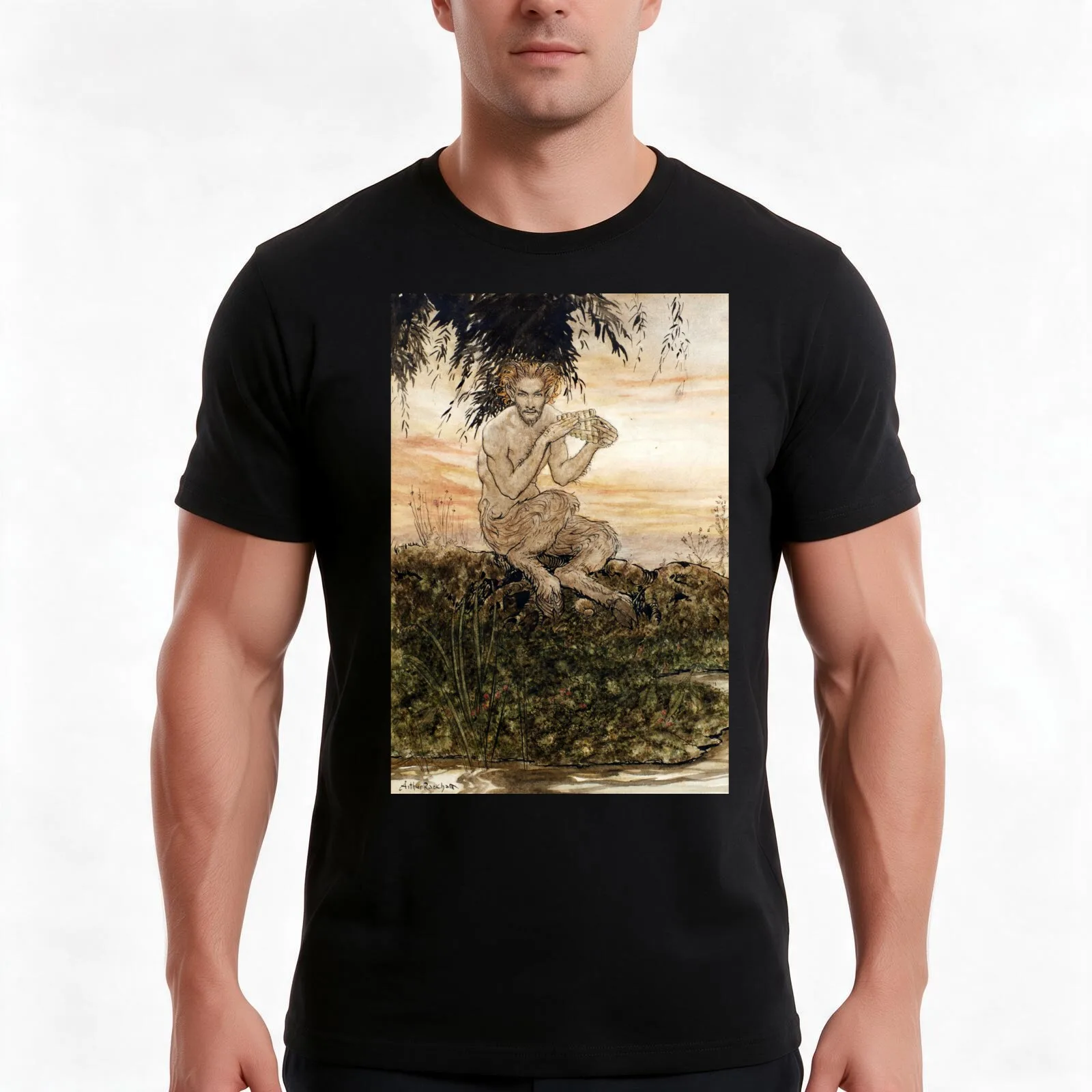 The Piper at the Gates of Dawn - The Wind in Willows - Arthur Rackham T-Shirt Summer Casual Cotton Tee Vintage Graphic Print