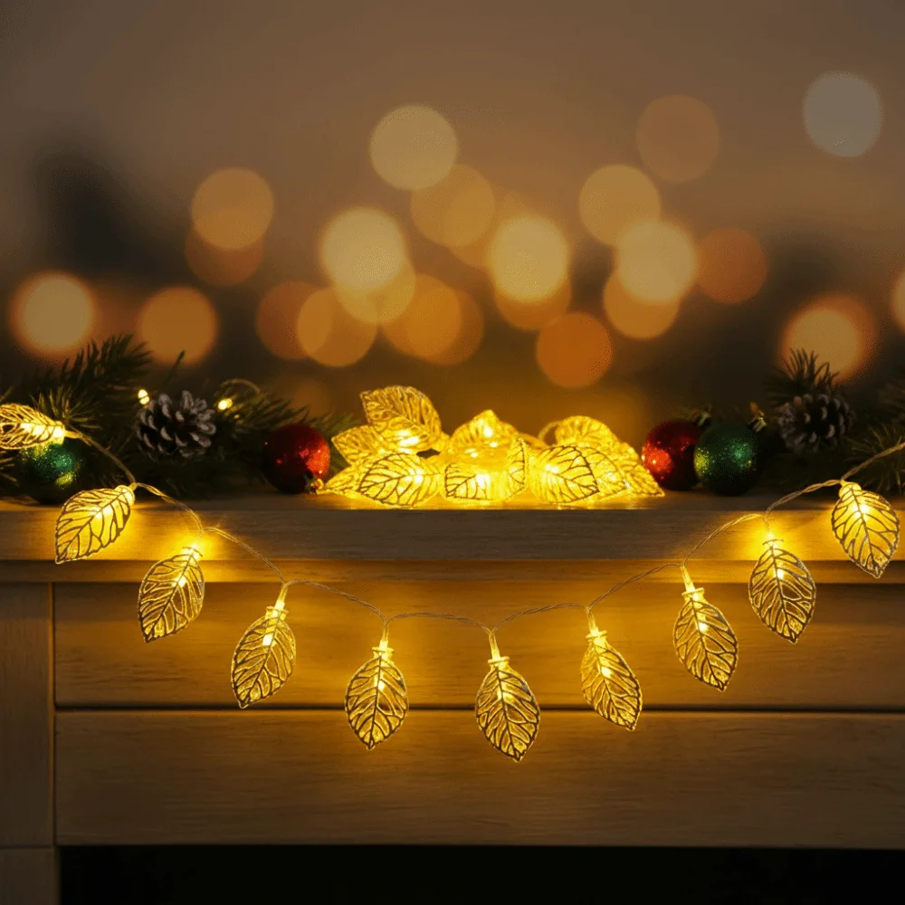 

Warm White LED Decorative Lamp Hollow Design Shaped Design Decorative Lights Battery Operated Golden Metal Leaf Atmosphere Light
