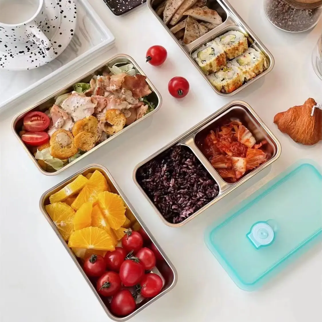 304 Stainless Steel Lunch Box Bento Container Leak Proof Sealed Food Storage for Travel Picnic Office Reusable Fruit Salad Box