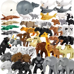 MOC Farm Zoo Animal Building Blocks Crocodile Shark Dolphin Chimpanzee Cow Leopard Educational Game Accessories Bricks Kids Toys