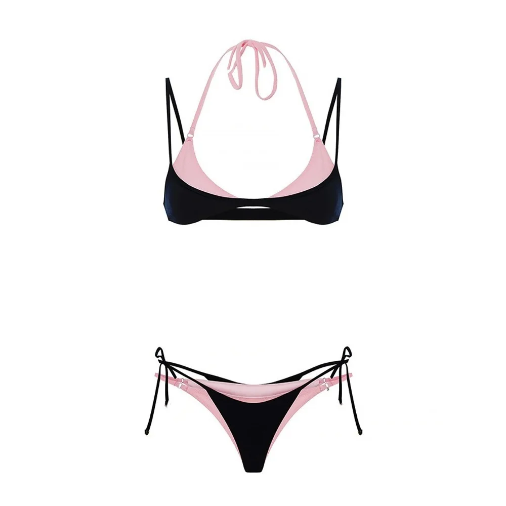 

2026 New Double Color Fake Two Sexy Beach Outdoor Swimsuit Y2K Bikini