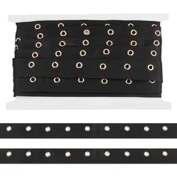 5 Yards Black Cotton Eyelet Tape 1 inch Wide Grommet Twill Tape Trim Ribbon Strip with Metal Eyelet Ring for Corset Shirt