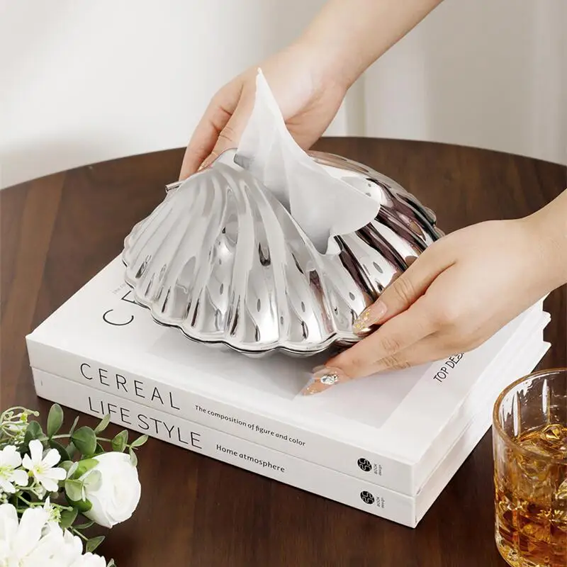Modern Luxury Stainless Steel Tissue Boxes Exquisite Shell Shaped Napkin Box Desktop Tissue Holder Decoration Home Decors Gifts
