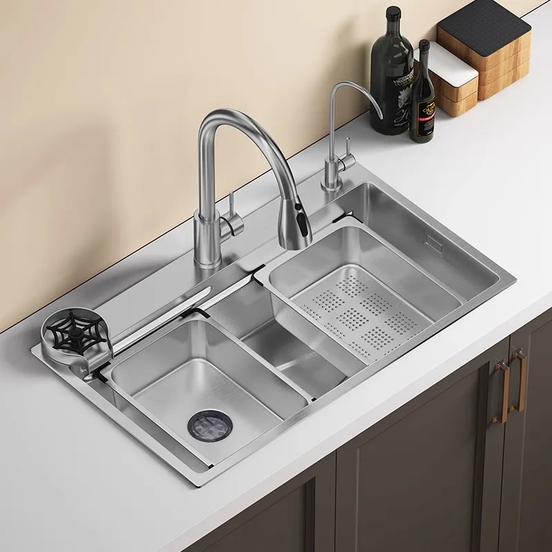 Household thickened sink Large single slot 4.0 Small rice grain embossed 304 stainless steel Kitchen vegetable basin