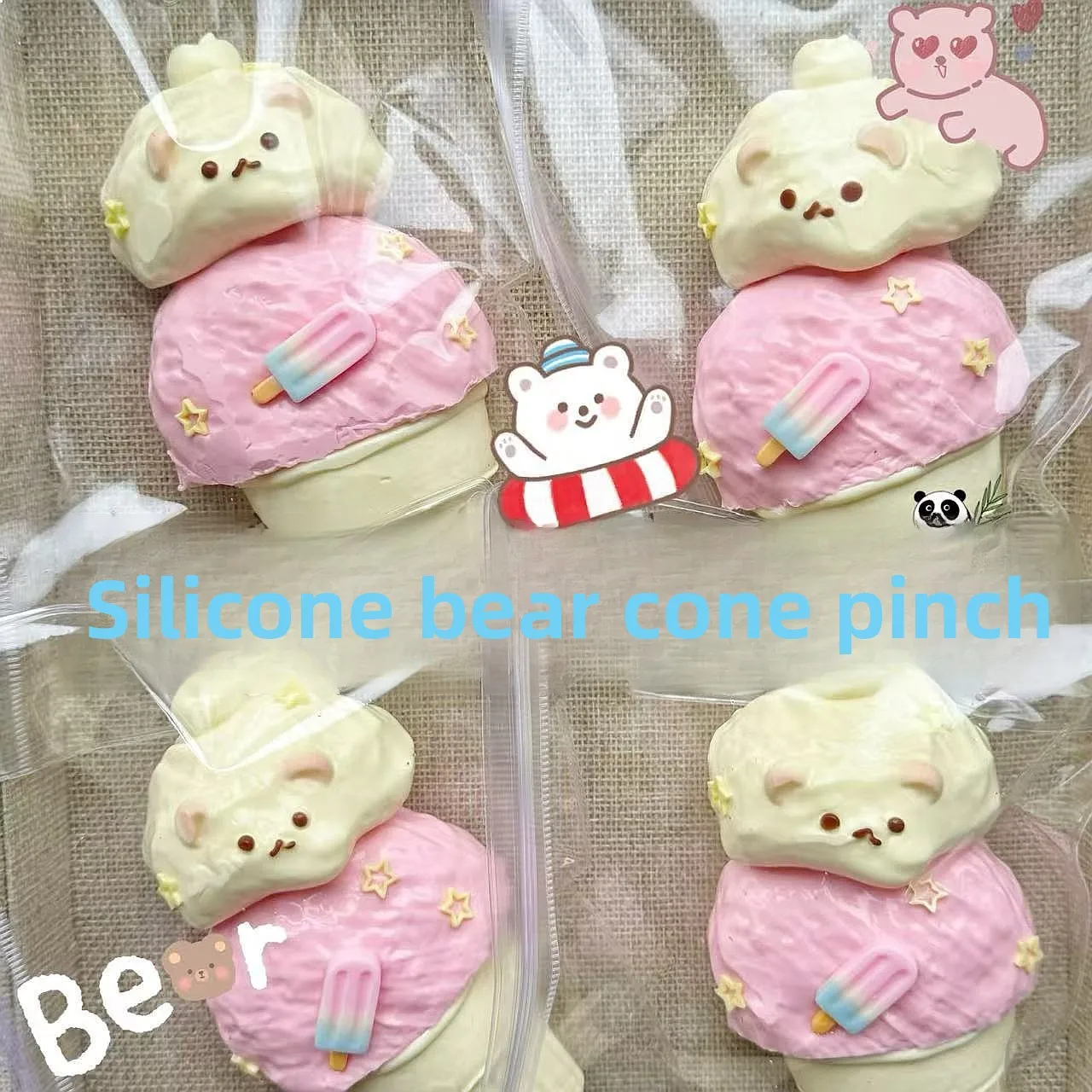 

Silicon Bear Ice Cream Squeeze Toy Soft Decompression Stress Relief Dessert Simulator