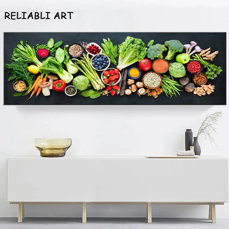 

Fresh Fruit Vegetable Seasoning Kitchen Poster and Print Modern Canvas Painting Wall Art for Bar Dining Room Home Decor No Frame