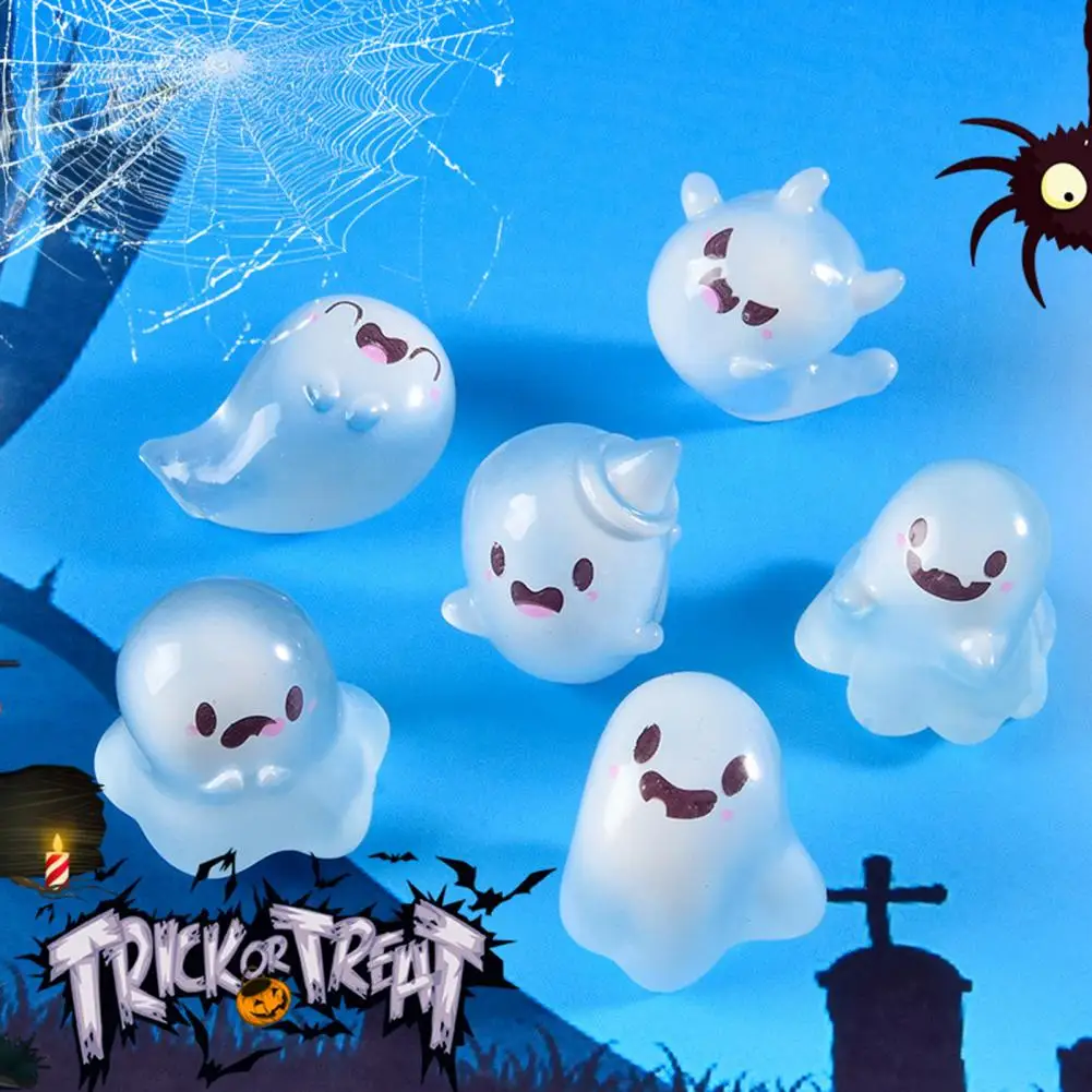 Halloween Ghost Ornament Halloween Ghost Figurine Set Mini Resin Cartoon Ghost Statues Glow-in-the-dark for Halloween for Home