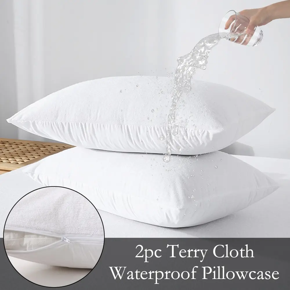 2pcs Waterproof Terry Cloth Pillowcases,Soft Breathable Knitted Pillow Cover, Noiseless, Suitable for Bedroom, Guest Room