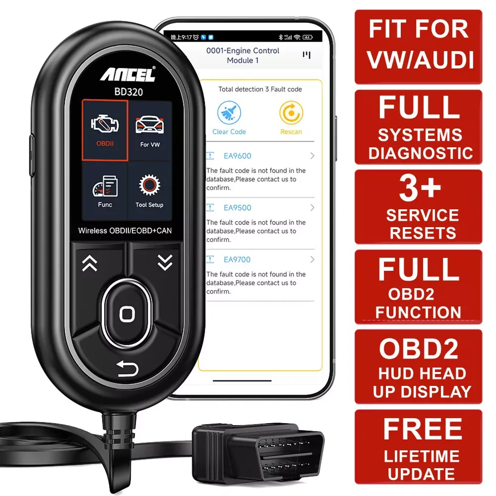 

ANCEL BD320 All System OBD2 Scanner Bluetooth Fit for VW Audi Skoda Seat Car Diagnostic Tool EPB Throttle Oil Reset
