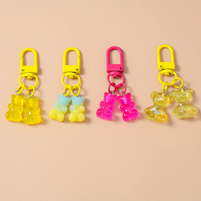 Cute Resin Candy Bear Keychain 3D Simulation Animal Key Rings for Women Girls Handbag Pendants DIY Kid\'s Jewelry Gifts