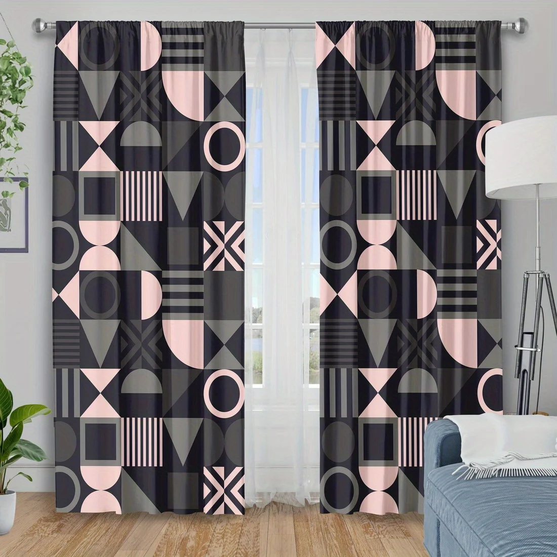 Geometric pattern heat-insulating curtains can be machine washed and are suitable bedrooms, living rooms, kitchens and balconies