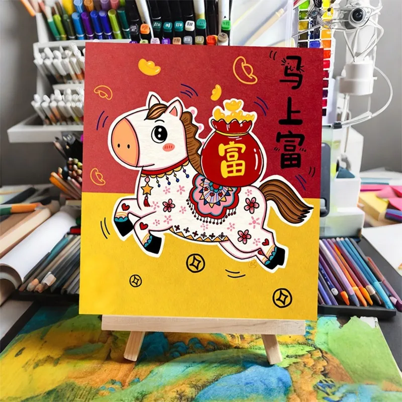 Cute Lucky Pony:Chinese New Year Home Decor， Chinese New Year Blessing Horse Painting
