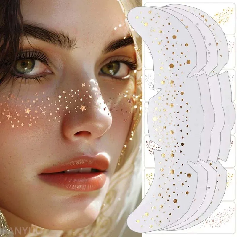 

6 листов горячего тиснения, веснушки, патчи для макияжа, блестящие золотые поддельные веснушки, временные татуировки, наклейки для танцевальной музыки, вечерние макияж