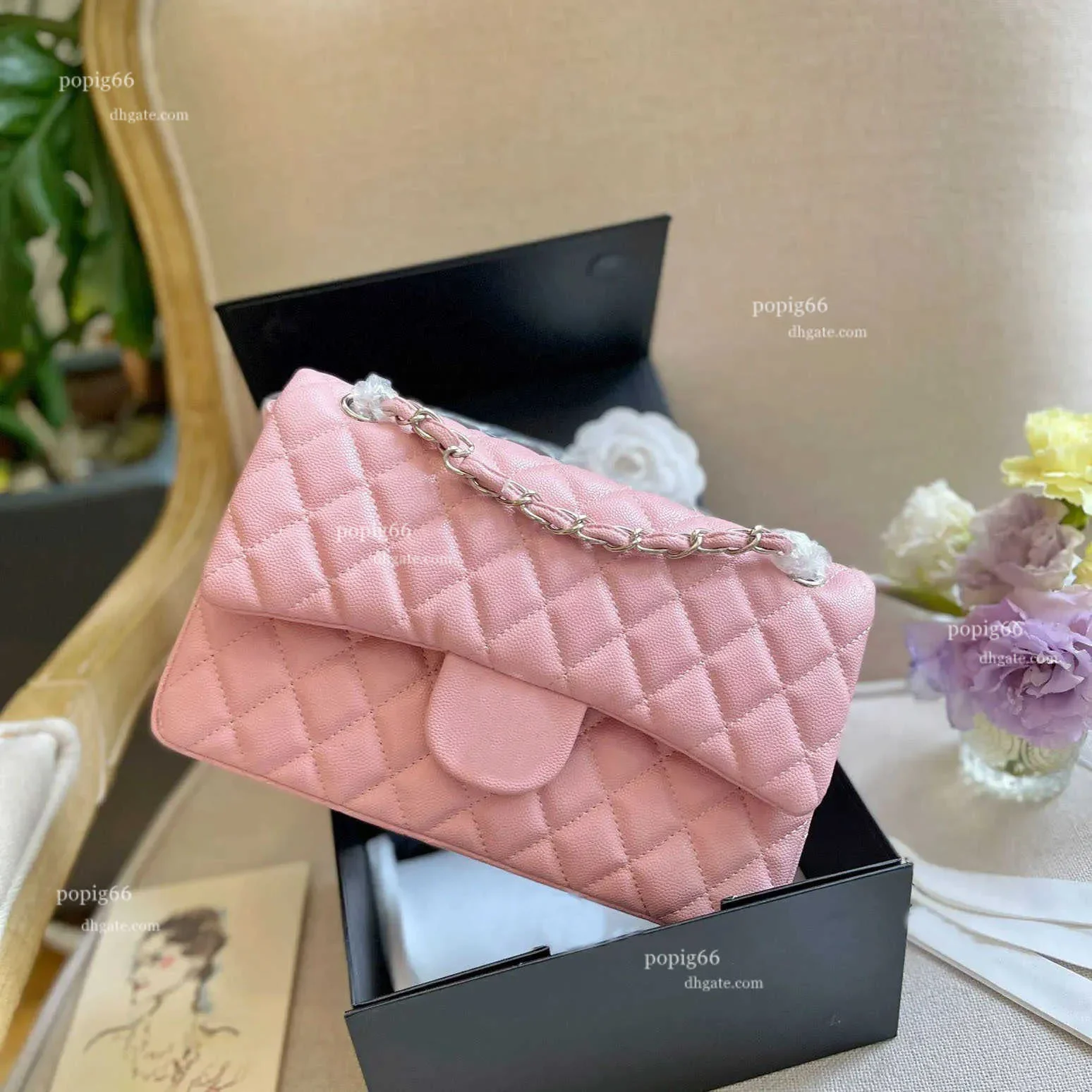 10A Designer Bag Plaid Flap Caviar Shoulder Handbag Genuine Leather Double Letter Solid Color Buckle Square Stripe Lady Messenge